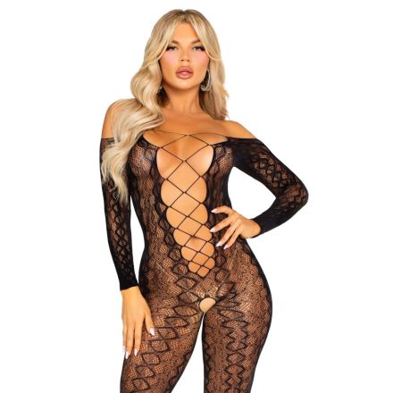 Crotchless, Footless Lingerie Bodystocking - Black O/S